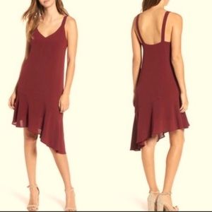 Asymmetrical burgundy shift dress